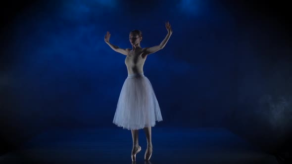 Cute Ballerina in White Tutu Performing Classical Ballet, Slow Motion