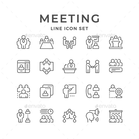 Set Line Icons of Meeting