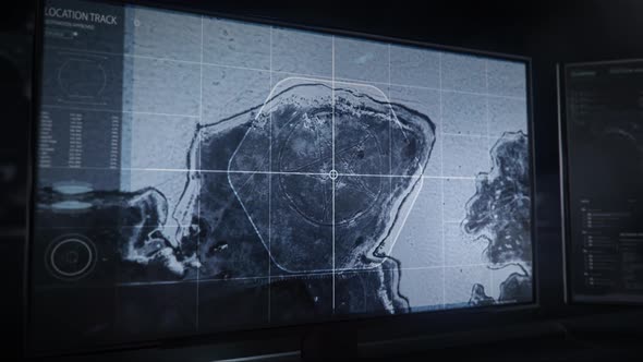 Map Analysis Process Shows Pentagram Geoglyph Via Futuristic Satellite Software alt