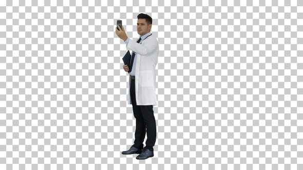 Male Doctor Making a Video Call Talking, Alpha Channel