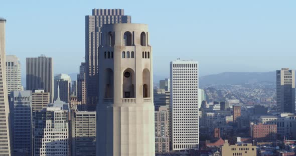 Panning Around the Coit Tower with a View of Downtown San Francisco