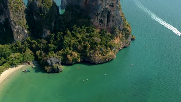 Aerial shot of limestone karst at Railay Beach, Ao Nang, Krabi, Thailand