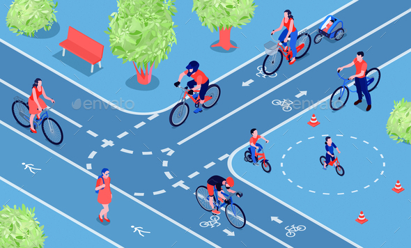 Bicycle City Isometric Composition