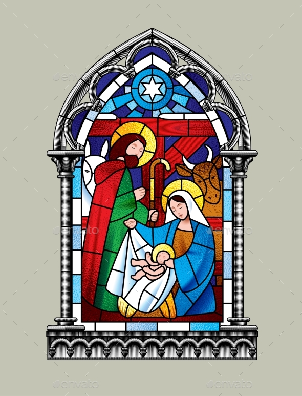 Stained Glass Window Christmas Scene