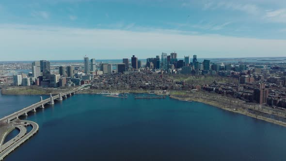 Aerial Panoramic Footage of City with Group of Downtown Skyscrapers