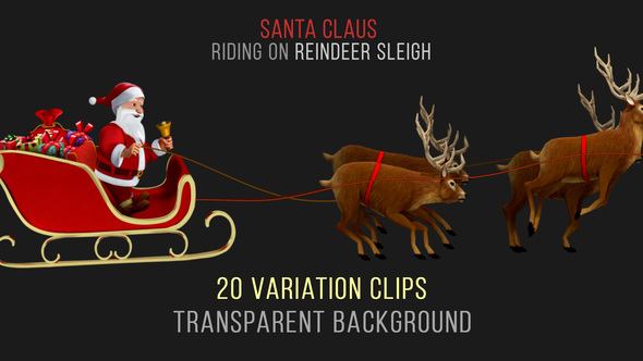 Santa Claus Riding Reindeer Sleigh - 20 Clips - HD alt