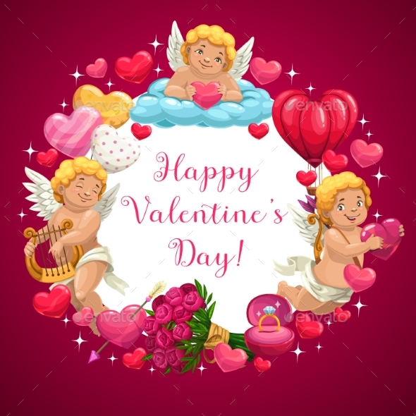 Valentine Day Hearts Love Message and Flowers