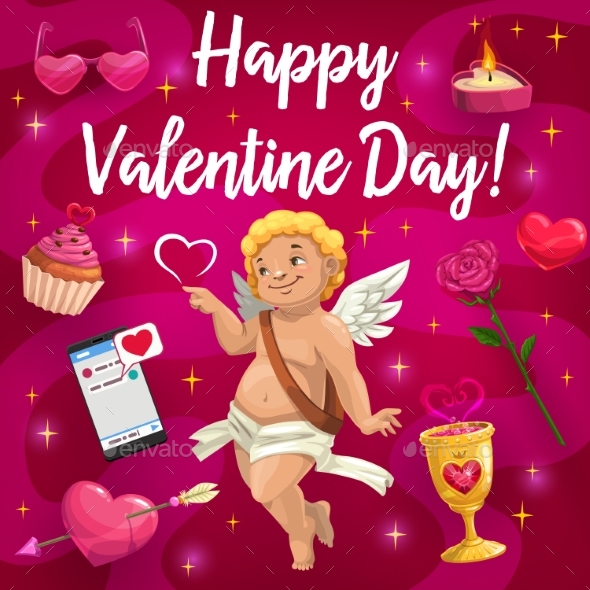 Valentine Day Cupid Angel and Love Hearts