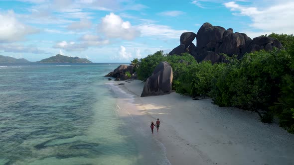 Anse Source d'Argent Beach La Digue Island Seyshelles Drone Aerial View of La Digue Seychelles Bird