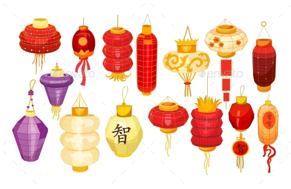 Set of Isolated Chinese Lanterns for Holiday