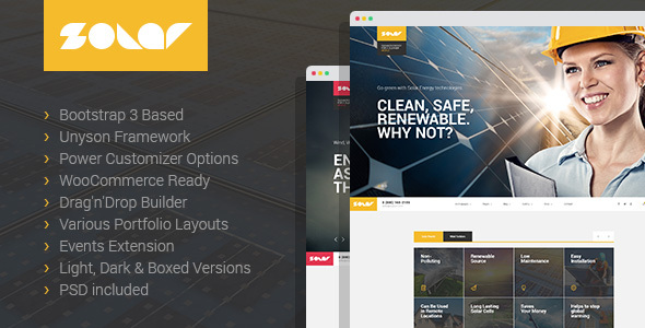 Solar - Renewable Energy and Eco Friendly Technologies Single and Multipage WordPress theme