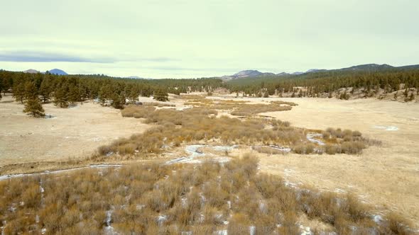 Aerial view of Pikes National Forest in the Winter.