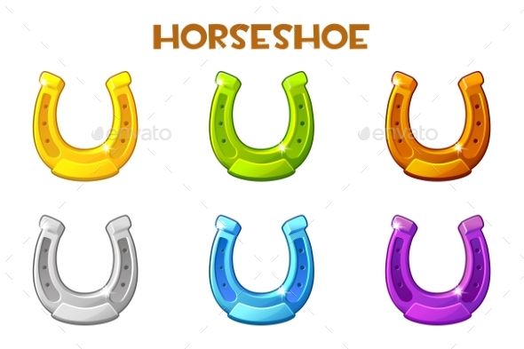 Set of Multi-Colored Horseshoes on White