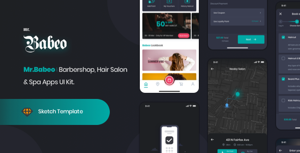 Mr.Babeo | Zestaw interfejsu dla aplikacji fryzjerskich, fryzjerskich i spa