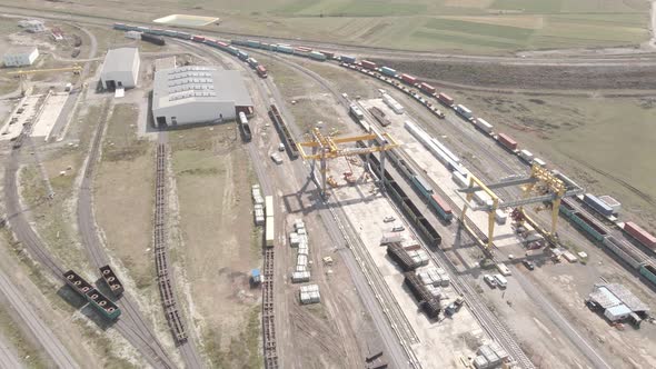 Samtskhe-Javakheti, Georgia - August 22 2021: Aerial view of Akhalkalaki railway station