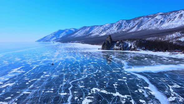 Frozen Lake Baikal Aerial View