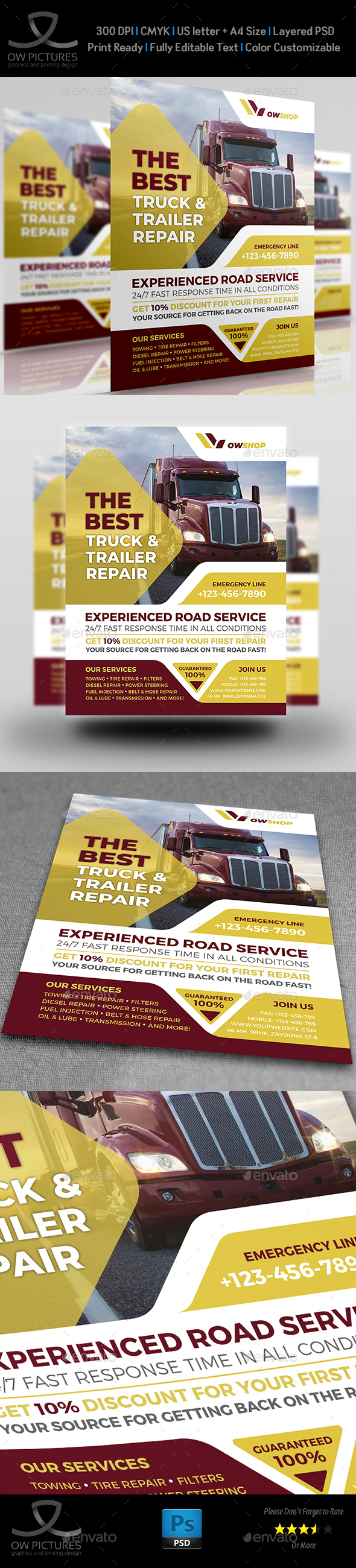 Truck and Trailer Repair Services Flyer Template