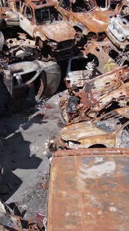 Vertical Video of Destroyed Cars in the City of Irpin Ukraine