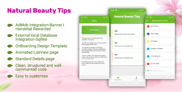 Natural Beauty Tips-Flutter App Using AdMob Sqlite OnBoard Both Android and IOS 