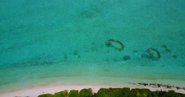 Tropical drone abstract view of a sunshine white sandy paradise beach and turquoise sea background i