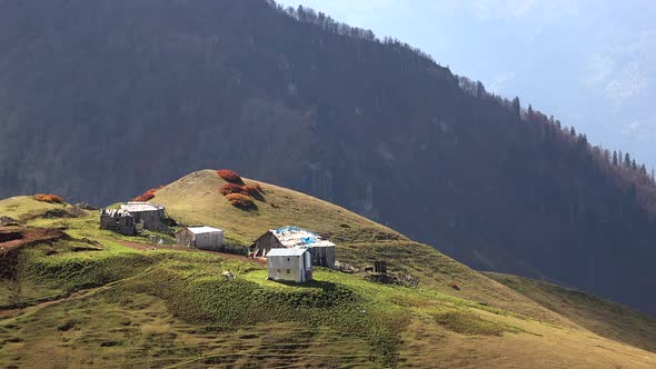 Poor Chalets Steaming From the Chimney in High Elevation Alpine Meadows at Hill Ridge