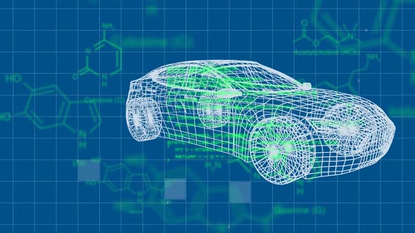 3D model of a car with molecular structures alt