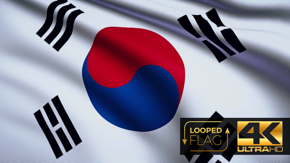 Flag 4K South Korea On Realistic Looping Animation With Highly Detailed Fabric