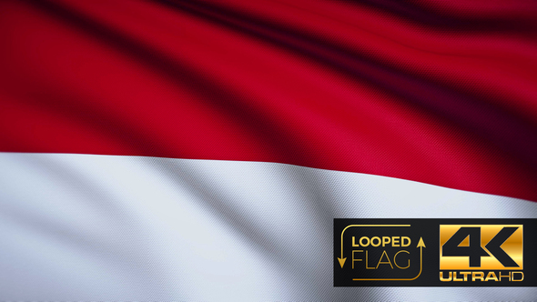 Flag 4K Indonesia On Realistic Looping Animation With Highly Detailed Fabric