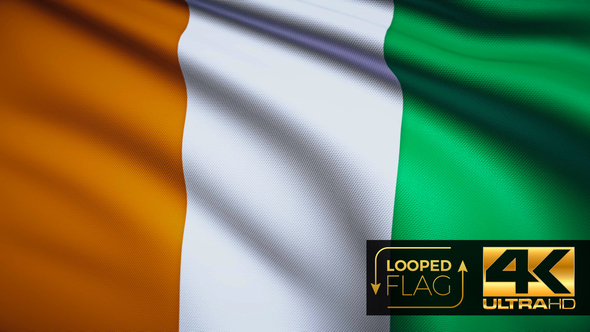 Flag 4K Ivory Coast On Realistic Looping Animation With Highly Detailed Fabric