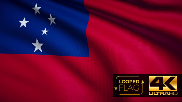 Flag 4K Samoa On Realistic Looping Animation With Highly Detailed Fabric
