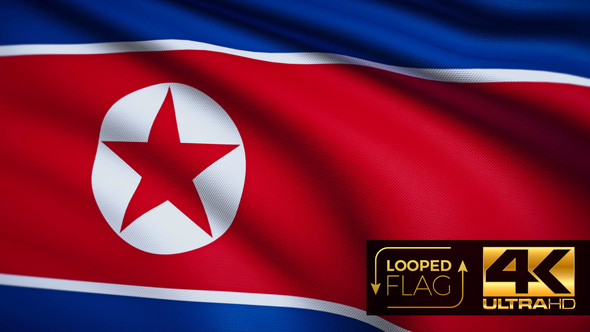 Flag 4K North Korea On Realistic Looping Animation With Highly Detailed Fabric