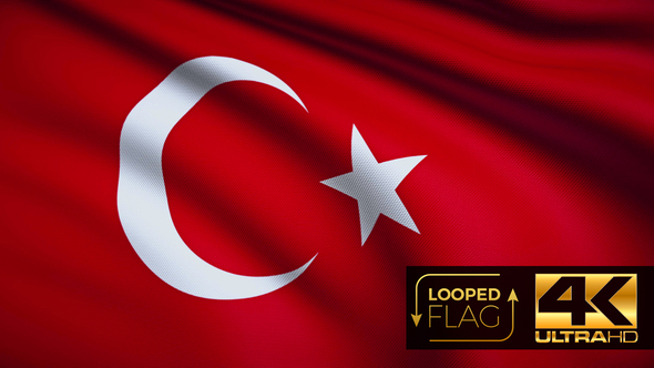 Flag 4K Turkey On Realistic Looping Animation With Highly Detailed Fabric