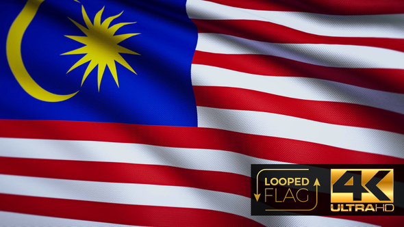Flag 4K Malaysia On Realistic Looping Animation With Highly Detailed Fabric