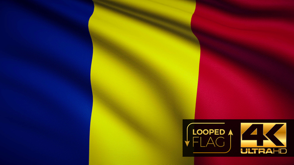 Flag 4K Romania On Realistic Looping Animation With Highly Detailed Fabric