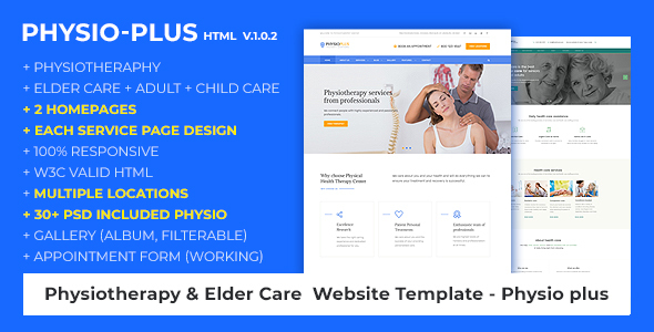 Physiotherapy & Elder Care Responsive Website Template | Physio Plus