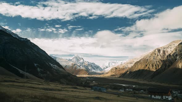 Mtskheta-Mtianeti Region, Georgia. Villages Pansheti, Arsha And Sioni During Morning. Beautiful