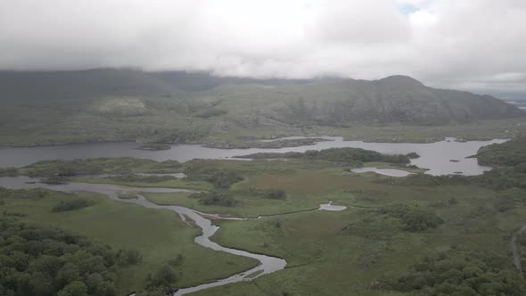 Misty Mountains In Peaceful Lake At Killarney National Park In The Gap Of Dunloe, Kerry County, Irel