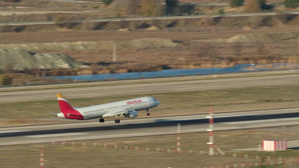 Aircraft of Iberia Airline Landing at Madrid Barajas Airport Spain