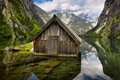 Old wooden cabin in alpine Lake Obersee - PhotoDune Item for Sale
