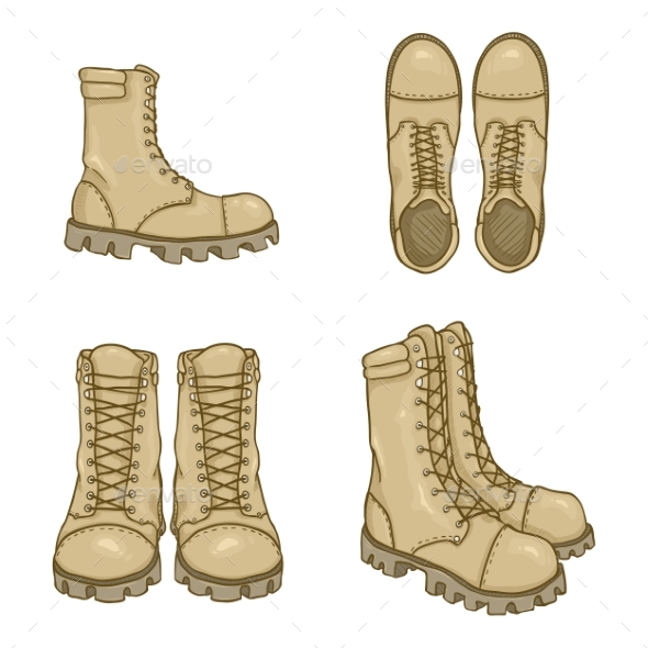Vector Set of Cartoon Army Boots Illustration