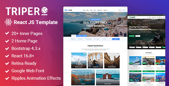 Triper: Creative Tour & Travel, Hotel Booking Agency ReactJs Template