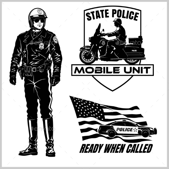 Motorcycle Cop - Retro Clip Art Police Badges