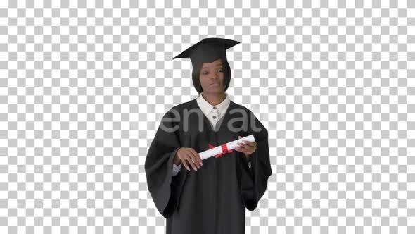 African American female graduate holding, Alpha Channel