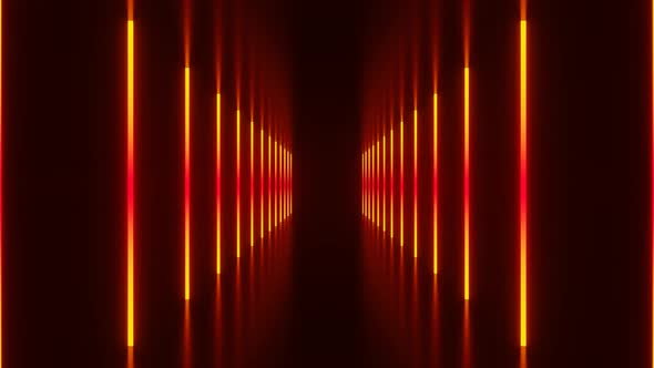 Orange Gradient Led Neon Lines with Reflection in Corridor Tunnel 3D Render Seamless Animation