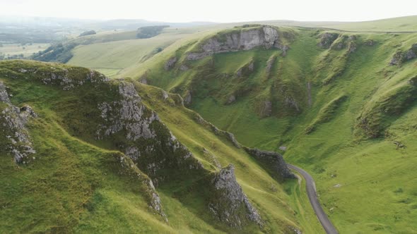 An aerial shot of a car in winner pass