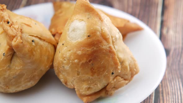 Detail Shot of a Indian Food Singara on Plate