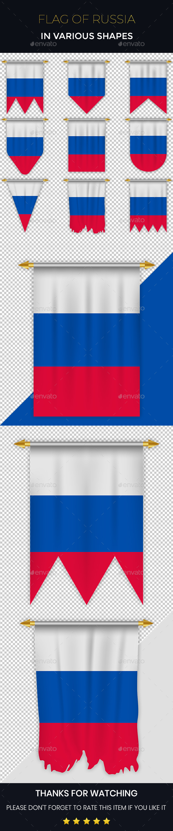 Russia Flag in Various Shapes