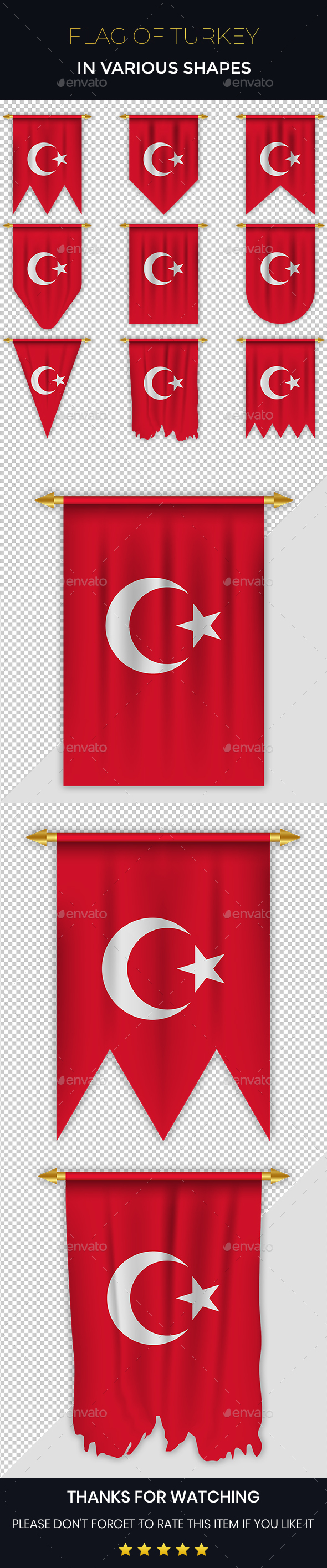 Turkey Flag in Various Shapes