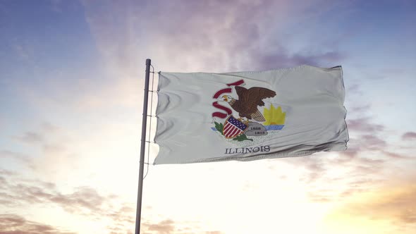 State Flag of Illinois Waving in the Wind