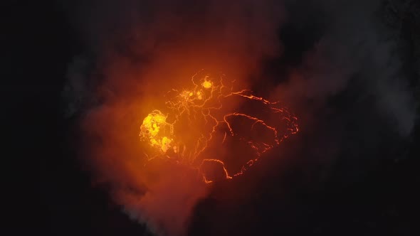 Drone Of Volcano Erupting With Smoke And Molten Lava